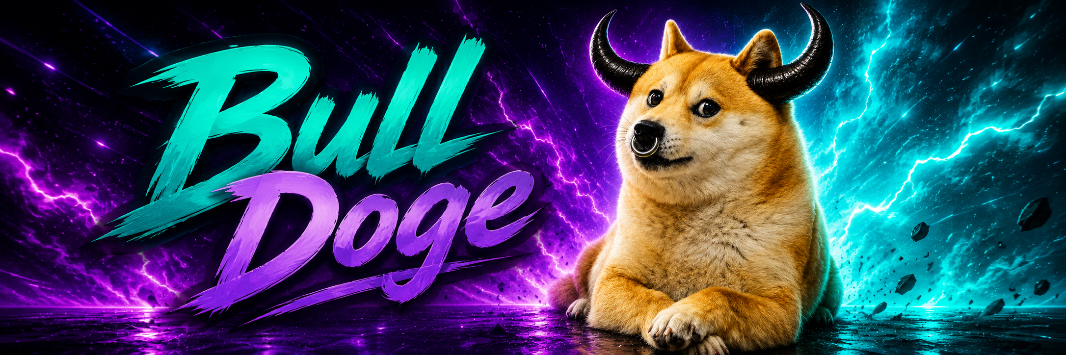The Bull Doge banner — electrified Shiba with bull horns